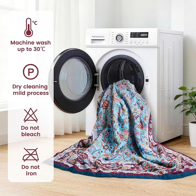 MSGKV Boho Throw Blanket for Couch 50"x60" 100% Cotton Sofa Floral Bird Blanket - Image 7