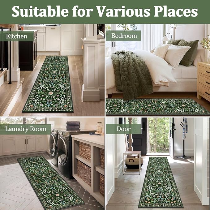 Yamaziot Washable Runner Rug 2x8 – Boho Non Slip Floral Hallway Runner Rug - Image 7