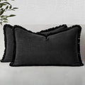 MIULEE Decorative Lumbar Throw Pillow Covers Neutral Linen Fringe Throw Pillows by MIULEE