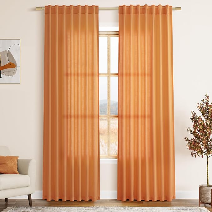 Nanspring Orange Linen Blend Drapes 84 Inch Length 2 Panels Set Back Tab Rod by Nanspring
