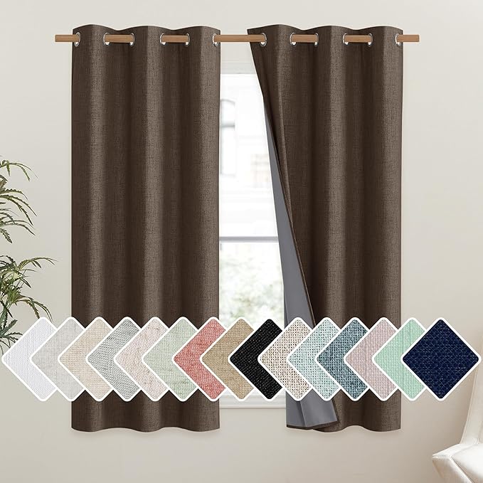 NICETOWN Coffee Vintage Linen 100% Blackout Curtains by NICETOWN