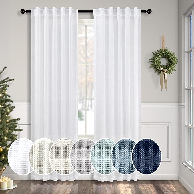 Pitalk White Linen Curtains 36 Inch Wide by Pitalk