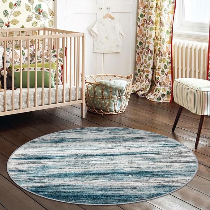 KOZYFLY Abstract Round Washable Rug 3Ft, Modern Kitchen Non-Slip Soft Small - Image 3