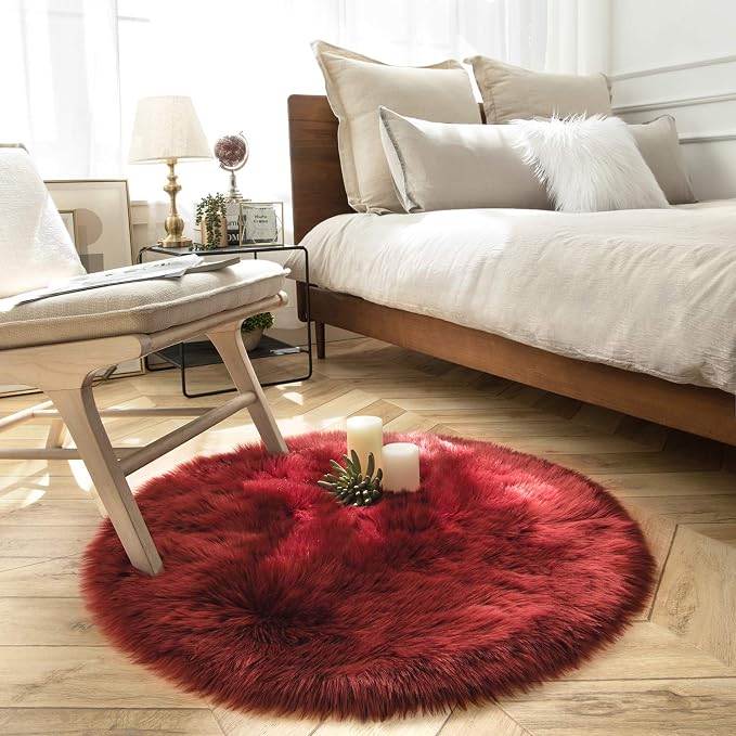 Ashler faux fur rug, Fluffy Shaggy Area Rug Ultra Soft 3 x 3 Feet Round Fur Rug - Image 2