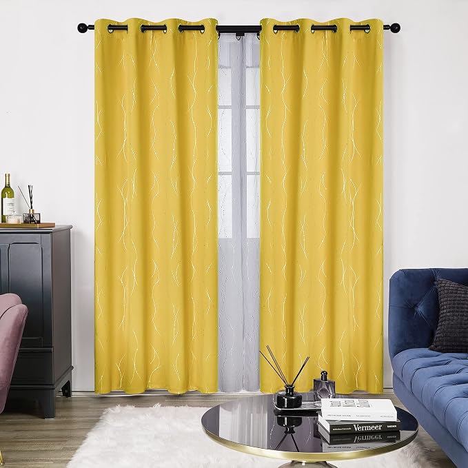 Deconovo Yellow Curtains, Modern Blackout Drapes, Thermal Insulated Soundoroof - Image 2