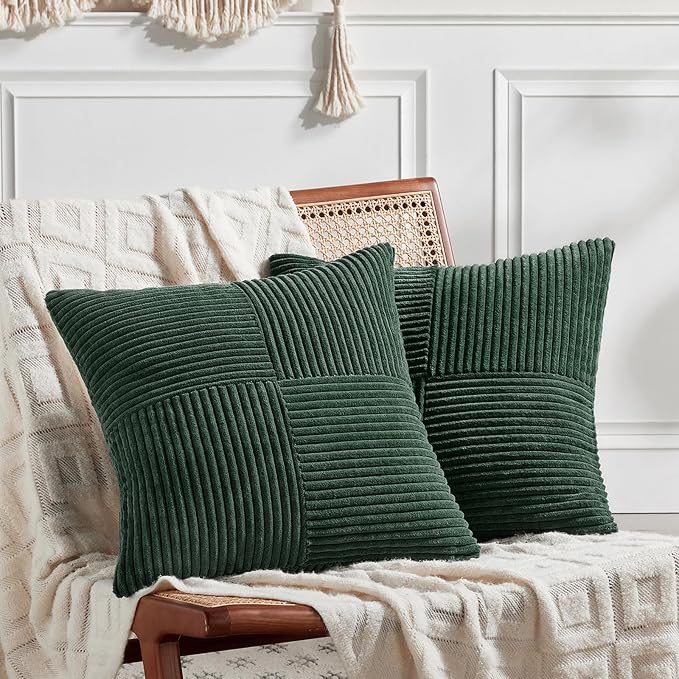 Fancy Homi Set of 2 Dark Green Decorative Throw Pillow Covers 20x20 Inch by Fancy+Homi
