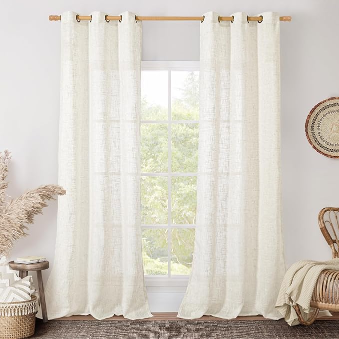 LAMIT Cream Sheer Linen Curtains 84 inch Long, Bronze Grommet Soft Linen by LAMIT