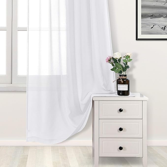 DWCN White Sheer Curtains 102 inches Long, Elegant Living Room Voile Window - Image 2