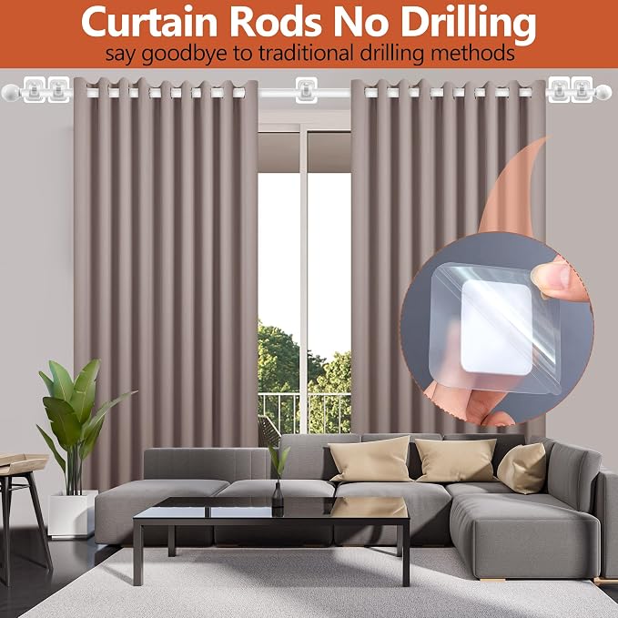 Curtain Rods No Drilling for Windows Set 66 to 120-128 Inch, 5/8 Inch Diameter - Image 2
