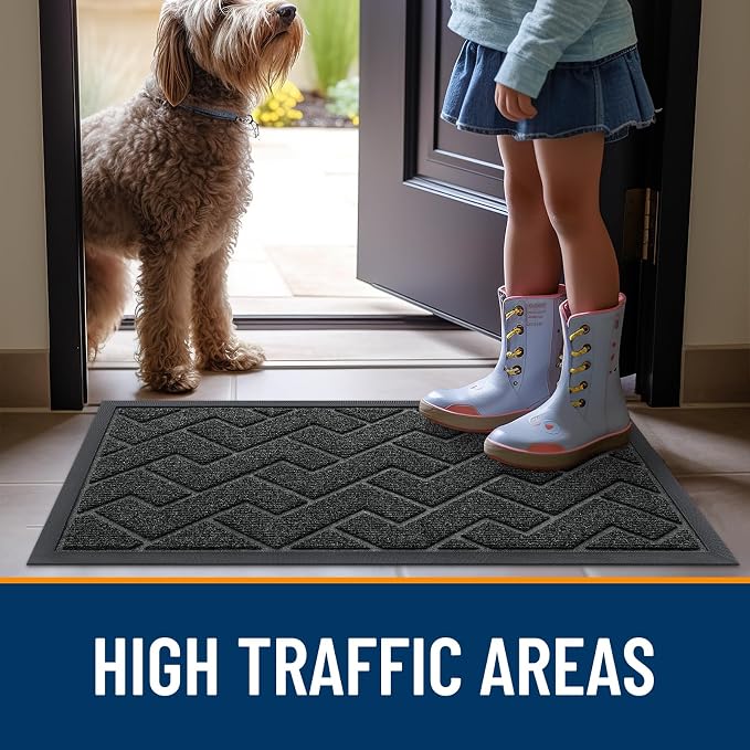 OLANLY Front Door Mat Outside 47x32, All-Season Absorbent Rubber Doormat | Black - Image 8