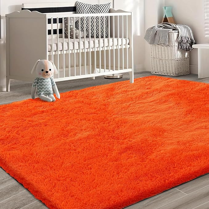 Orange Shag Area Rugs for Bedroom Living Room, 5X8 Ultra Soft Fluffy Area Rugs - Image 7