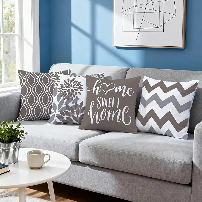 Hexagram Geometric Grey Pillow Covers 18x18 Set of 4, Decorative Outdoor Boho - Image 7