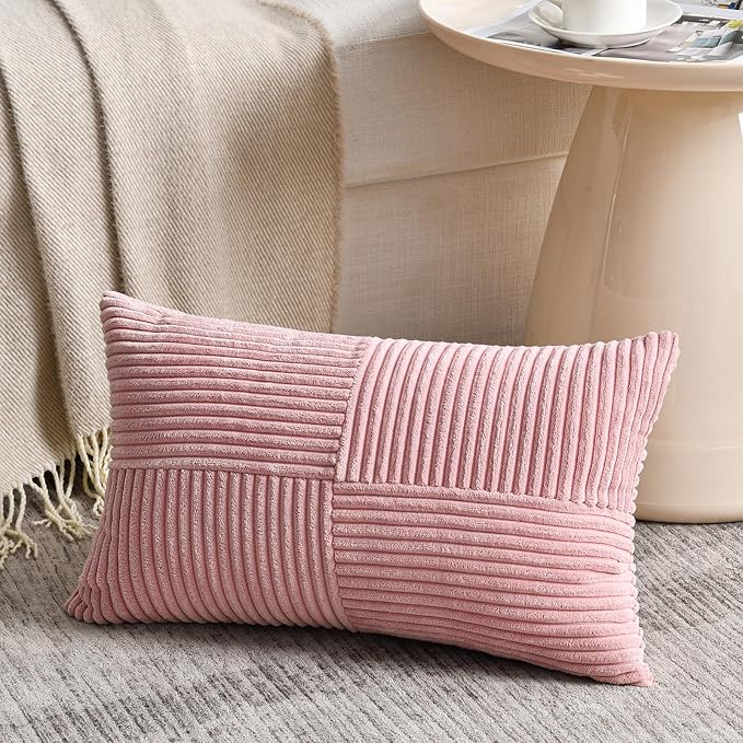 Fancy Homi 2 Packs Blush Pink Lumbar Decorative Throw Pillow Covers 16x32 Inch - Image 2