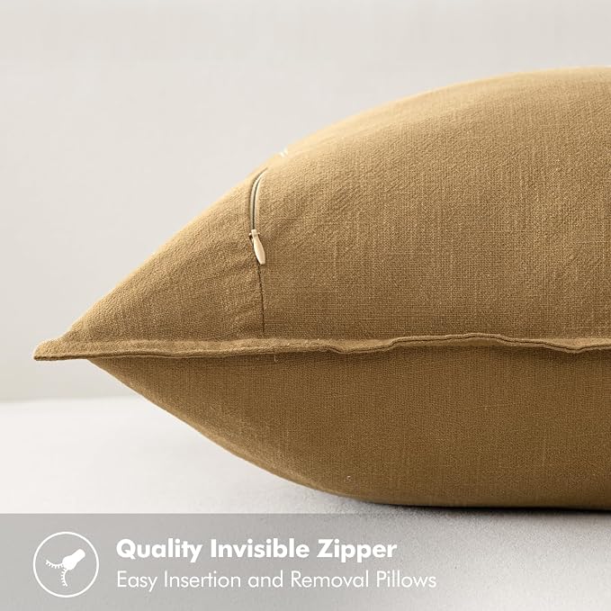 MIULEE Decorative Linen Pillow Covers 18x18 Inch Mustard Yellow ​Boho - Image 3
