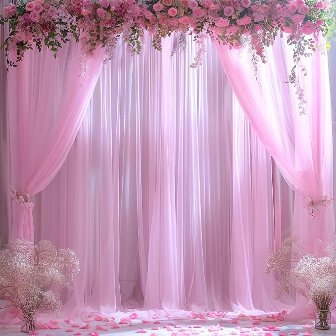 Pink Sheer Backdrop Curtains for Girls Baby Shower Gender Reveal Birthday Party - Image 2