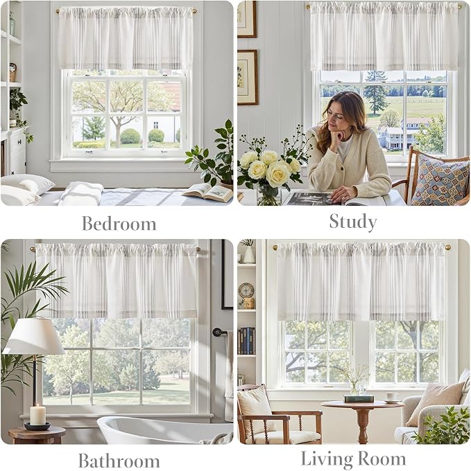 jinchan Striped Linen Valance Curtain 16 Inch Vertical Striped Valance - Image 5