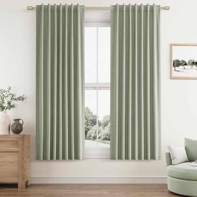 Sage Green 100% Blackout Curtains 63 Inch Length 2 Panels Set by Guken