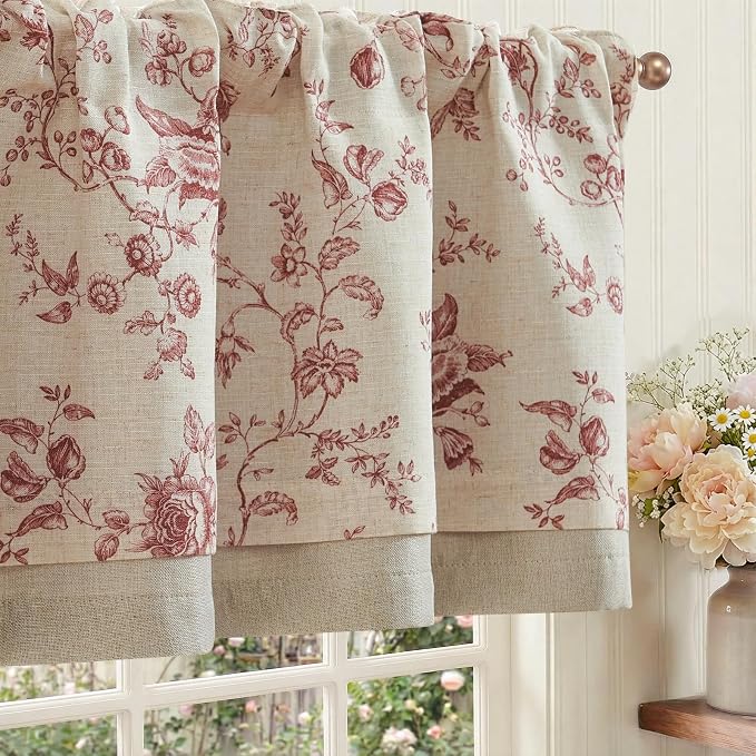 jinchan Amlie Floral Linen Valance Curtain Farmhouse Kitchen Valance by JINCHAN
