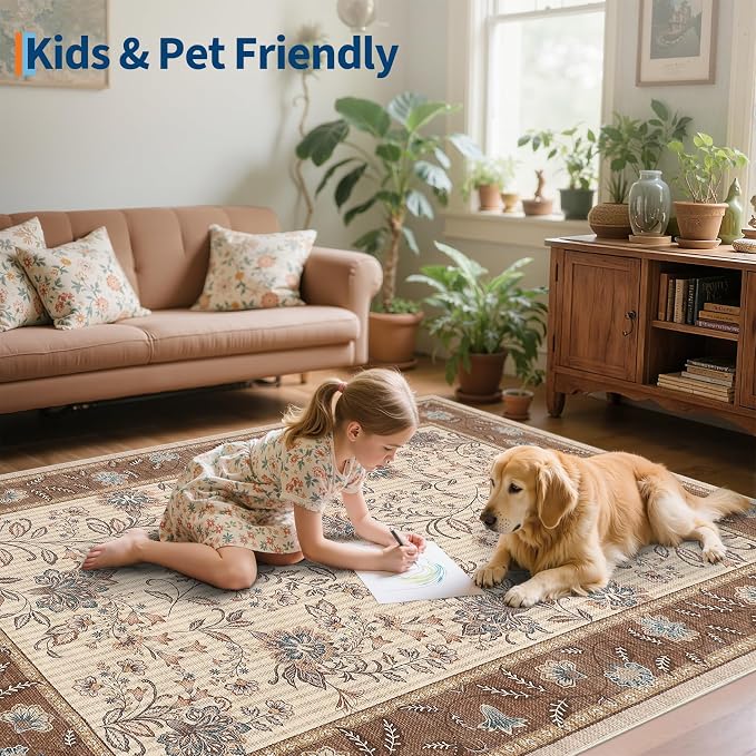 GarveeHome 10x13 Large Living Room Rug Brown Washable Area Rug Non Slip | Soft - Image 6
