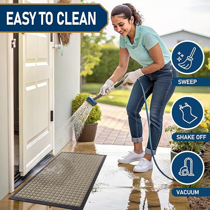 Smiry Front Door Mat Outside Entrance, Heavy Duty Natural Rubber Doormat - Image 5