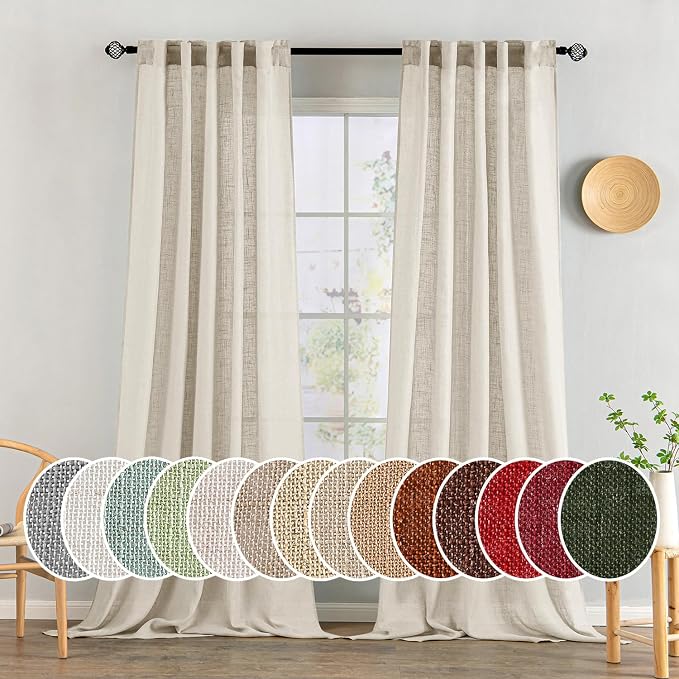 MIULEE Cream Linen Curtains 108 Inches Long 2 Panels by MIULEE