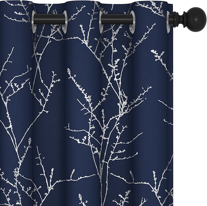 Deconovo Blackout Curtains, Thermal Insulated Soundproof Drapes, Branch Silver by Deconovo