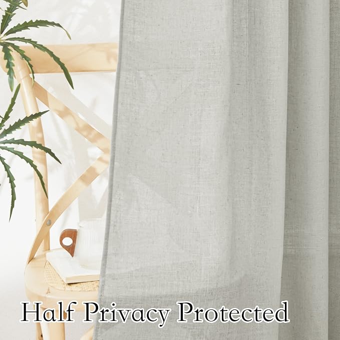 RYB HOME Grey Curtains Linen Blend Drapes, Semi Sheer Light Filtering Privacy - Image 4
