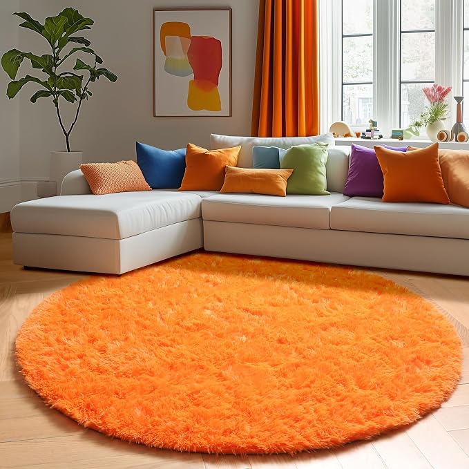 Amdrebio Orange Circle Round Rug 6Ft - Image 5