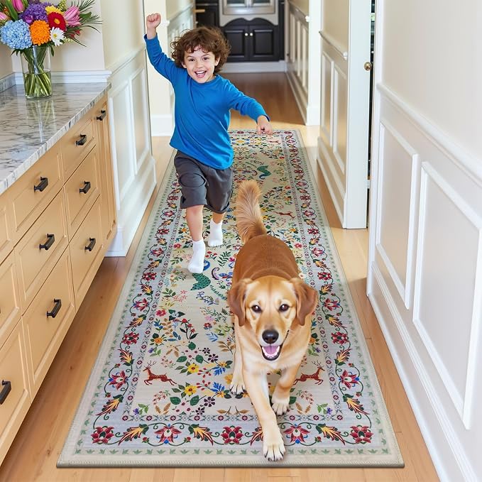HEBE Washable Hallway Runner Rug 2'x 8' Non Slip Kitchen Rugs Runner, Low Pile - Image 8