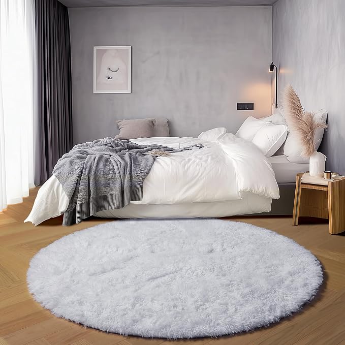 ONASAR White Round Rugs 6ft for Living Room Bedroom, Fluffy Circle Area Rug for - Image 4