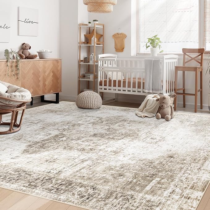 Area Rug 6x9 Washable Rug, Vintage Boho Medallion Rugs Non-Slip Soft Low Pile - Image 3