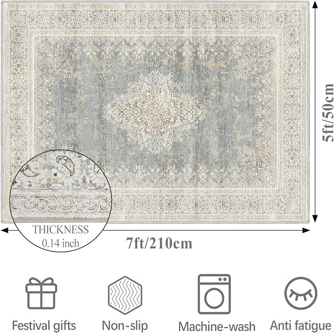 5x7 Area Rugs for Living Room, Non Slip Indoor Boho Area Rug Carpet Home Décor - Image 2