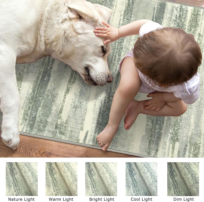 Lansny Modern Abstract Runner Rug 2x6, Sage Green Grey Washable Entryway Runner - Image 7