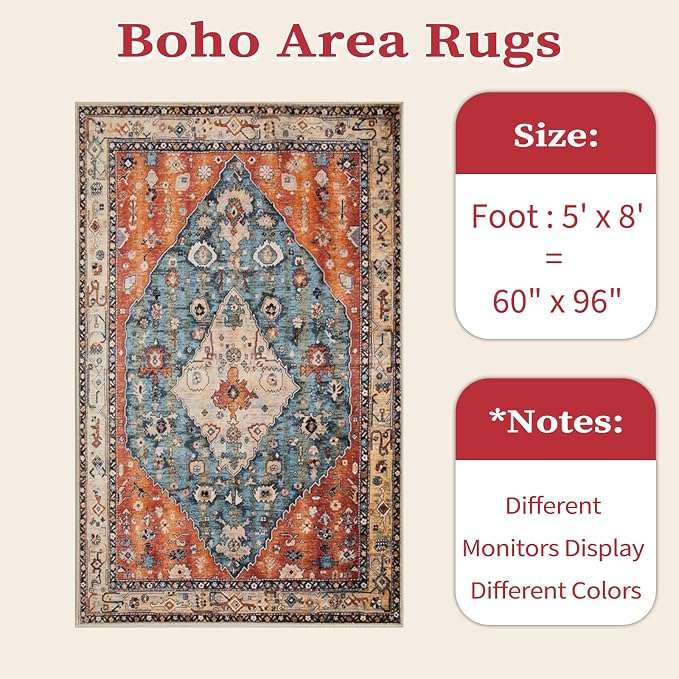 SERISSA 5x8 Area Rugs for Living Room, Large Washable Non-Slip Boho Rug - Image 6
