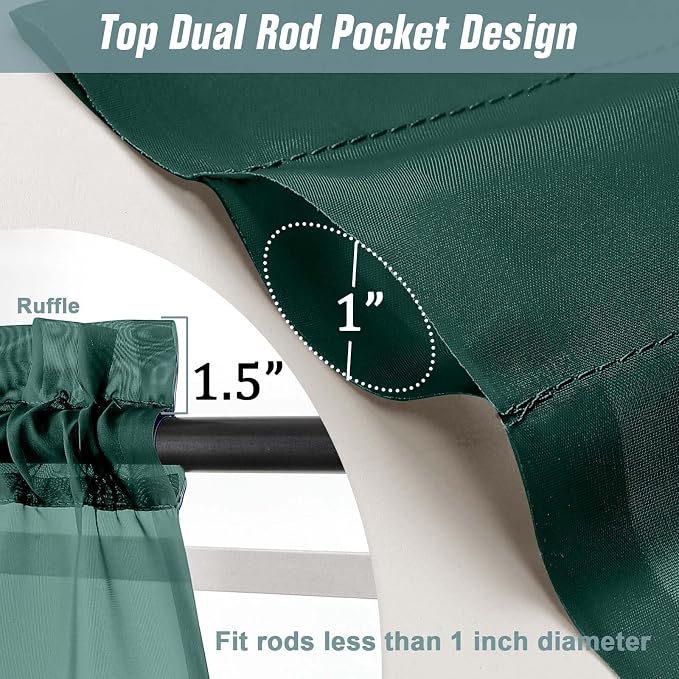 Green Sheer Curtains 84 Inches Long 2 Panels, Elegant Airy Transparent Light - Image 3
