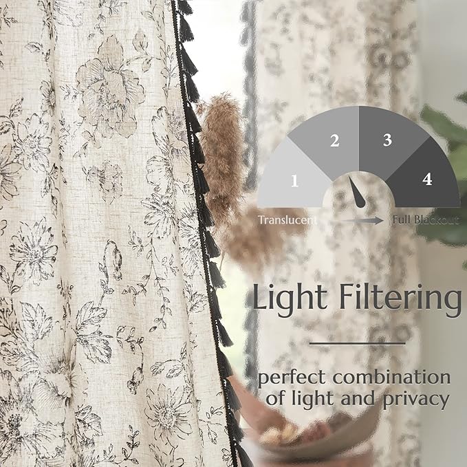 jinchan Linen Blend Curtain Floral Curtains - Image 4