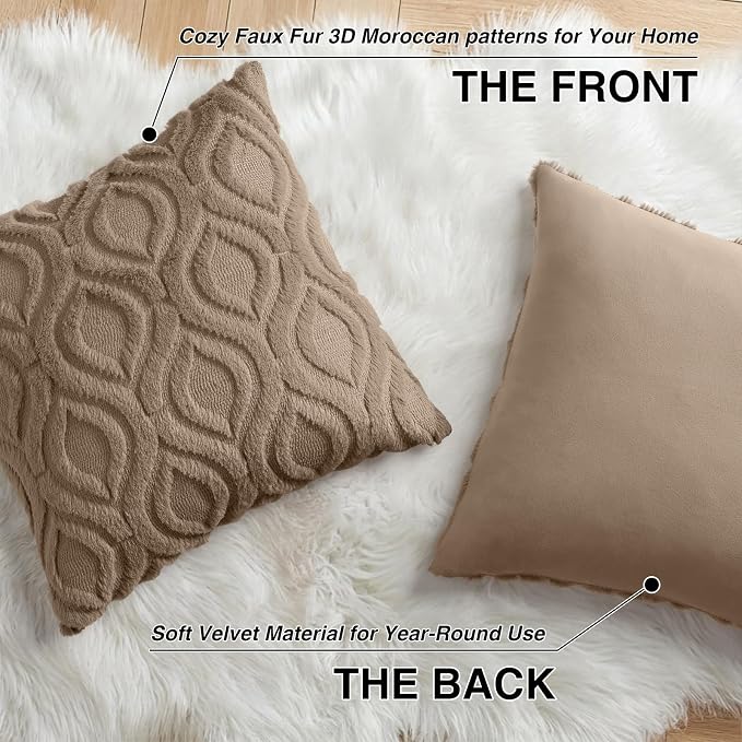 decorUhome Throw Pillow Covers 20x20 Inch Set of 2, Soft Plush Faux Wool Light - Image 8