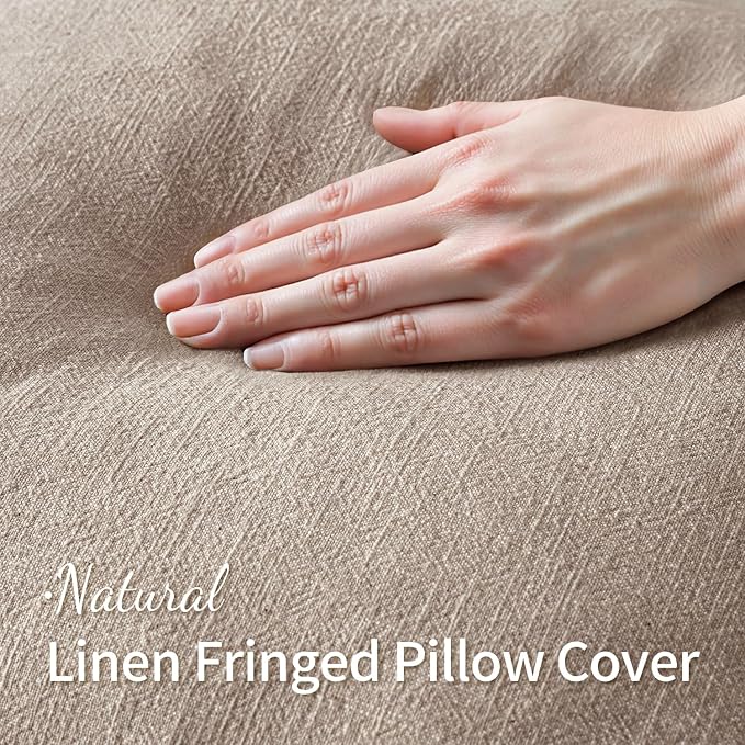 MIULEE Boho Natural Linen Fringe Decorative Throw Pillow Covers 20x20 | Set of 2 - Image 3