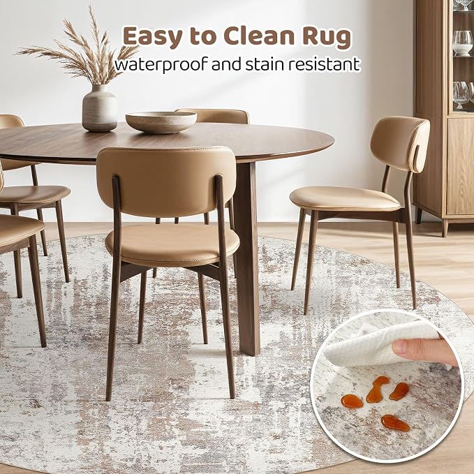 LOONGRUG Round Rug 6x6 Washable Neutral Modern Circle Area Rugs Brown | - Image 4
