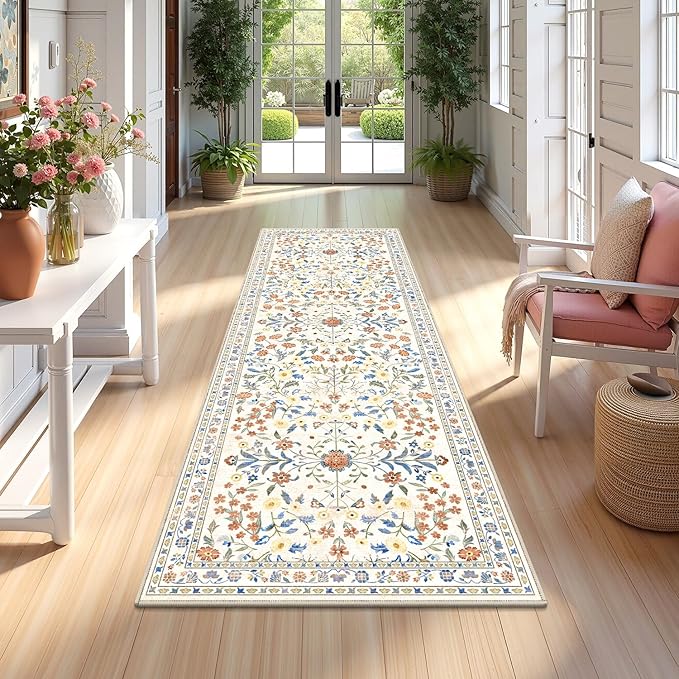 Yamaziot 2x6 Washable Hallway Runner Rug Non Slip Carpet, Colorful Beige | Soft by Yamaziot