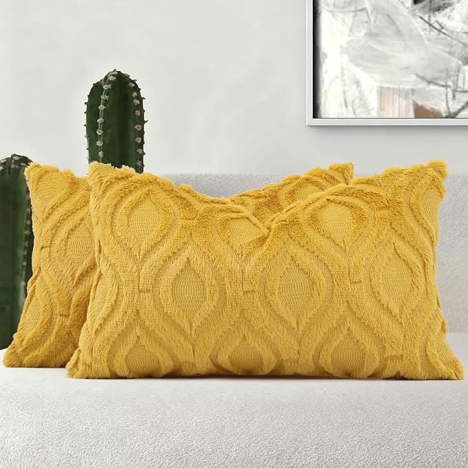 decorUhome Summer Throw Pillow Covers 12x20 Inch Set of 2, Soft Plush Faux Wool by decorUhome