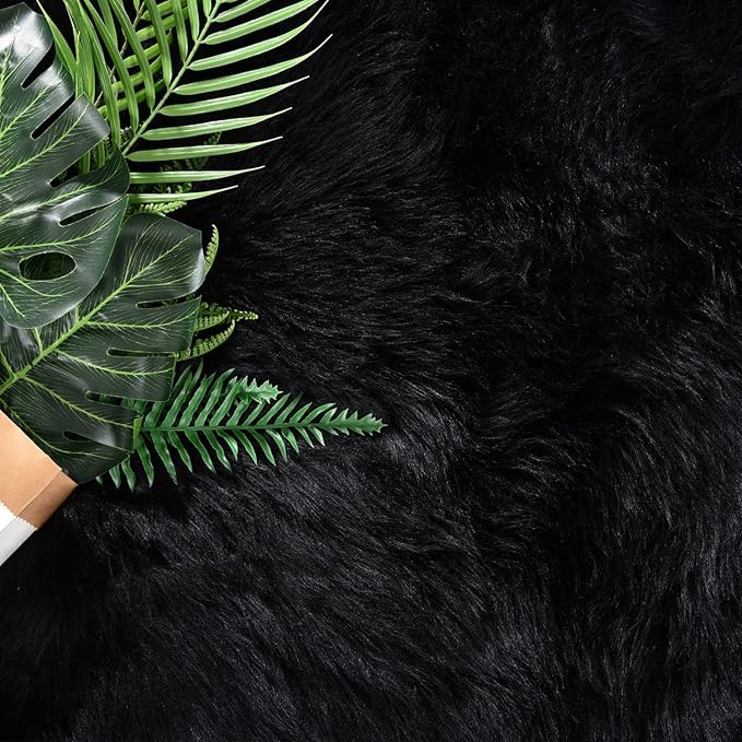 Latepis Black Faux Fur Round Rug 6.7ft Shag Sheepskin Rug - Image 5