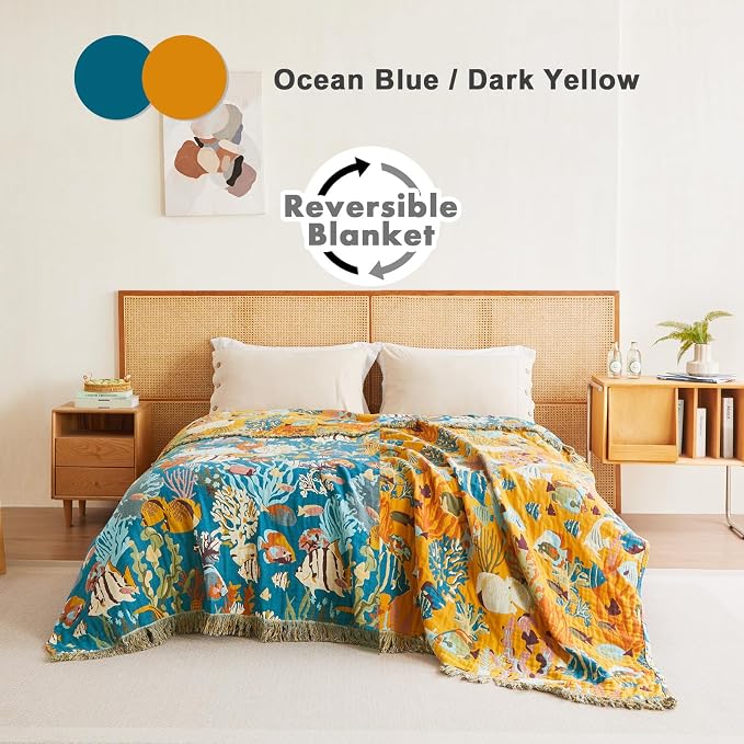 MSGKV Throw Blanket for Couch Cotton Cute Ocean Animals Blanket 50"x60" Sofa - Image 3