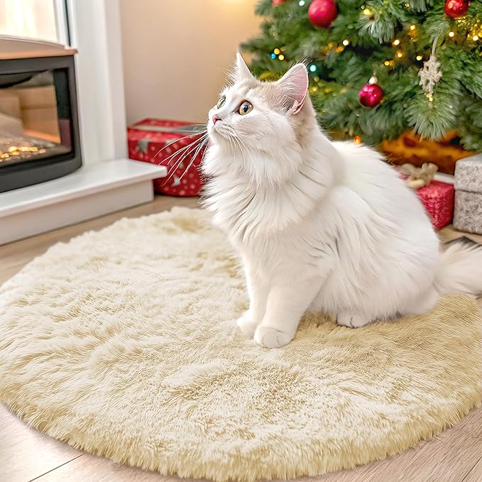 OLANLY Cream Round Rugs for Bedroom by OLANLY