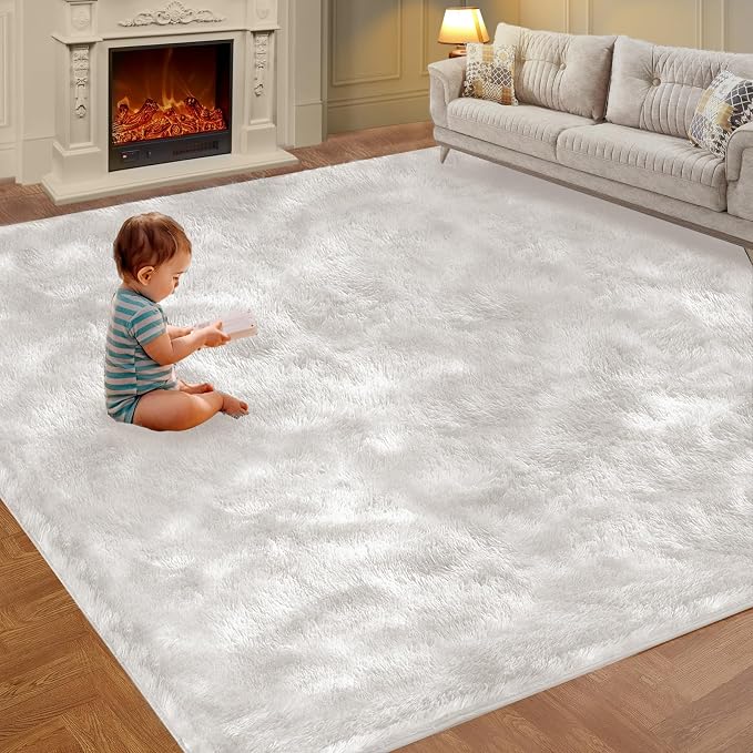 5x7 Cream White Cozy Shag Fluffy Area Rug by KNZE