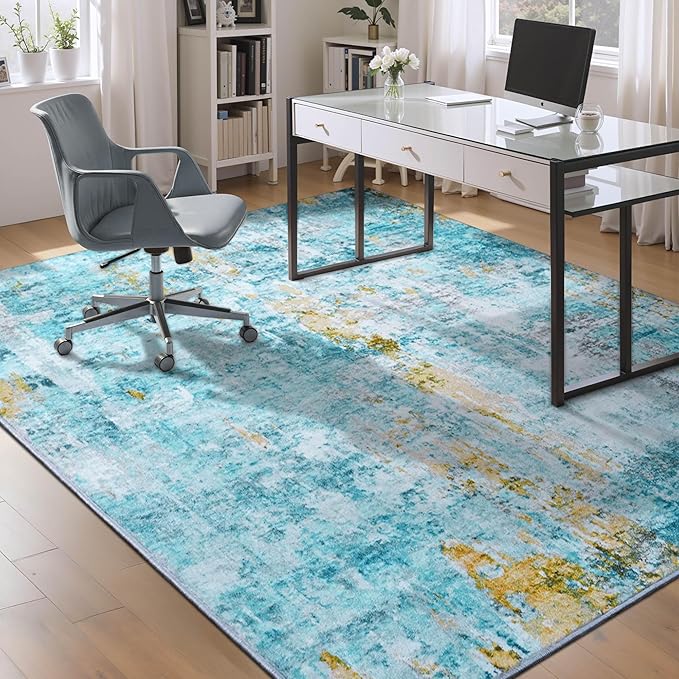 Ompaa Living Room Rug 5x7 Teal Blue Area Rug Machine Washable Boho Rug Non Slip - Image 4