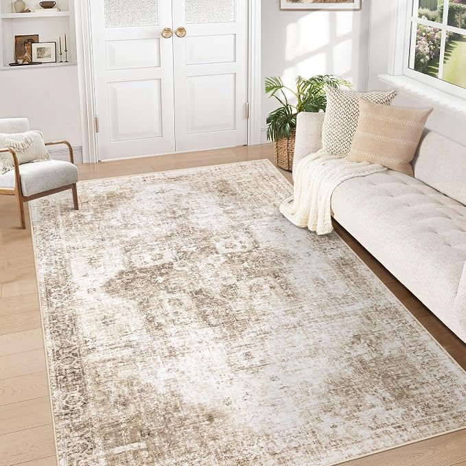 Area Rug 5x7 Washable Rug, Vintage Boho Medallion Rugs Non-Slip Soft Low Pile by VECARF