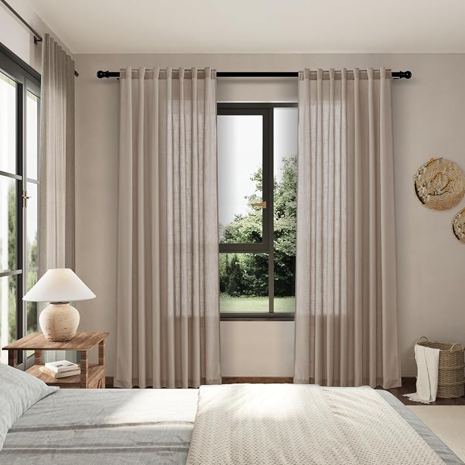 Nanspring Light Taupe Linen Curtains 63 Inches Length 2 Panels Set - Image 7