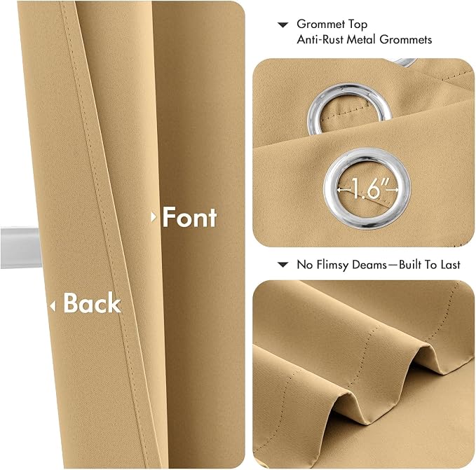 MIULEE Blackout Curtains for Bedroom 2 Panels 40 x 63 Inch Long Gold | Thermal - Image 4