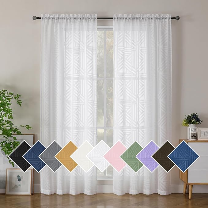 Simplebrand Semi Sheer White Curtains 84 Inches Long 2 Panels, Light Filtering by Simplebrand